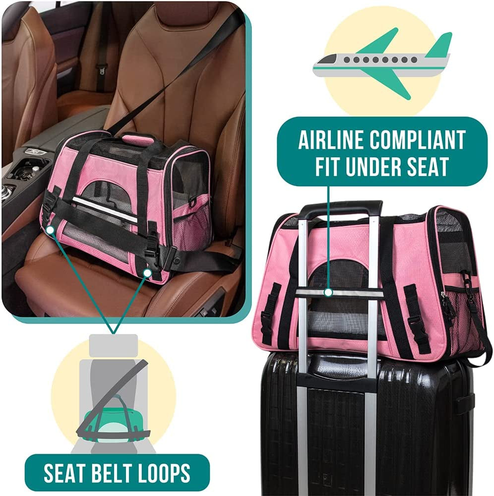 Comfortable and Stylish Airline Approved Pet Carrier for Cats and Small Dogs - Perfect Travel Companion in Pink